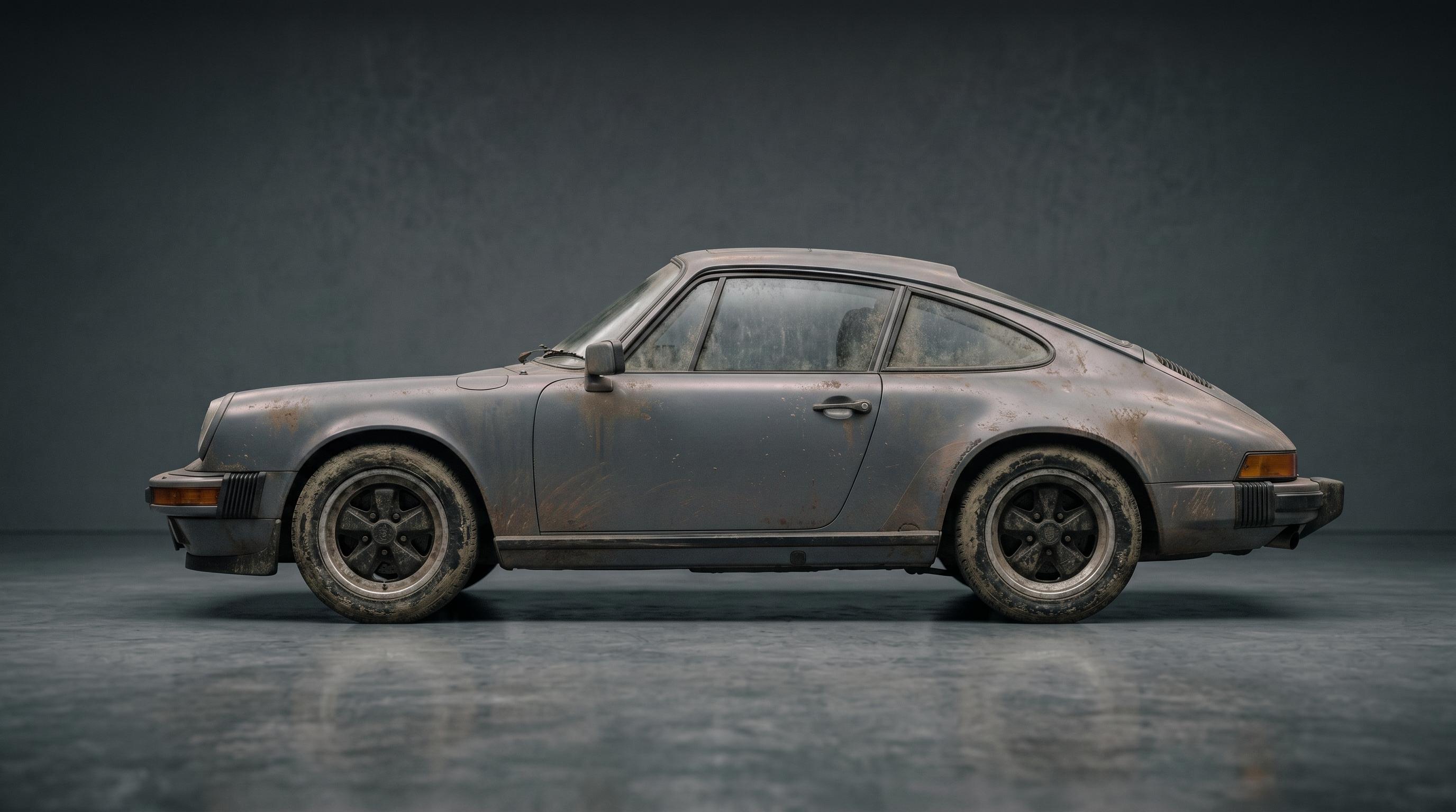 Patina red classic Porsche 911, dirty and unprotected paint — before Obsidian Surface Lab detailing